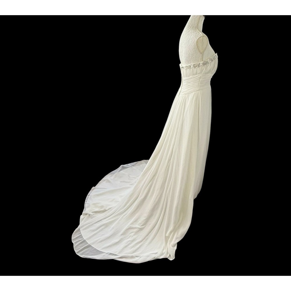 Galena Signature Ivory Strapless Embellished Chiffon Wedding Dress Sz 8 EUC